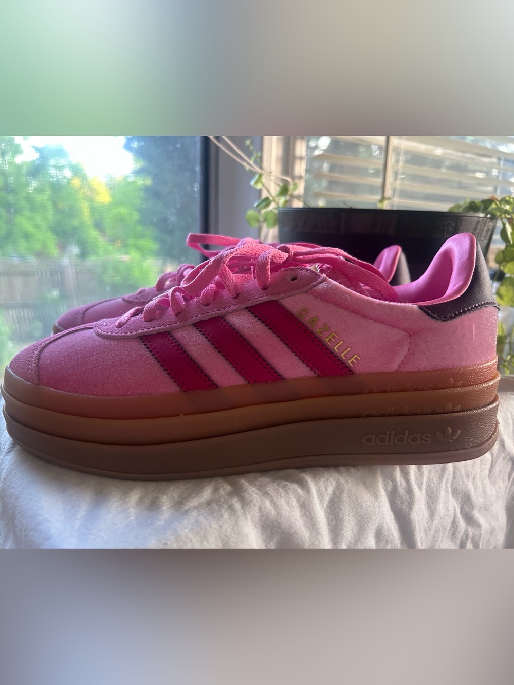 adidas Gazelle Platform Sneakers in Light Pink with Dark Pink Stripes